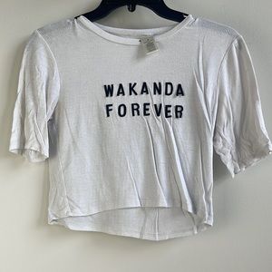 White crop top hand made design “Wakanda Forever” just in time for the part 2